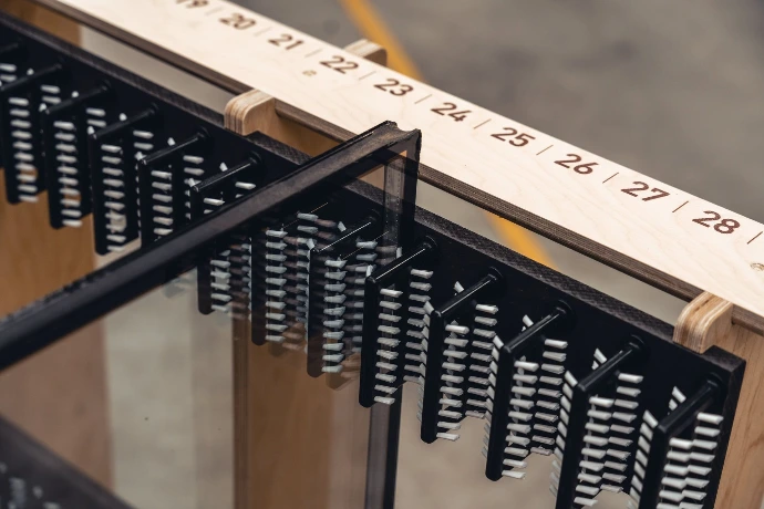 Close-up of brush protection for glass on a Deltarack transport rack